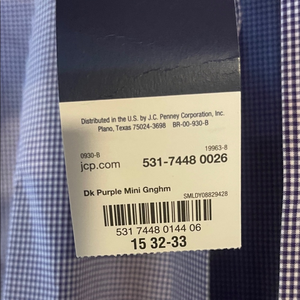 NWT Stafford Men's Fitted Blue and White Checkered Button Down Shirt 15 32-33 - Picture 3 of 7